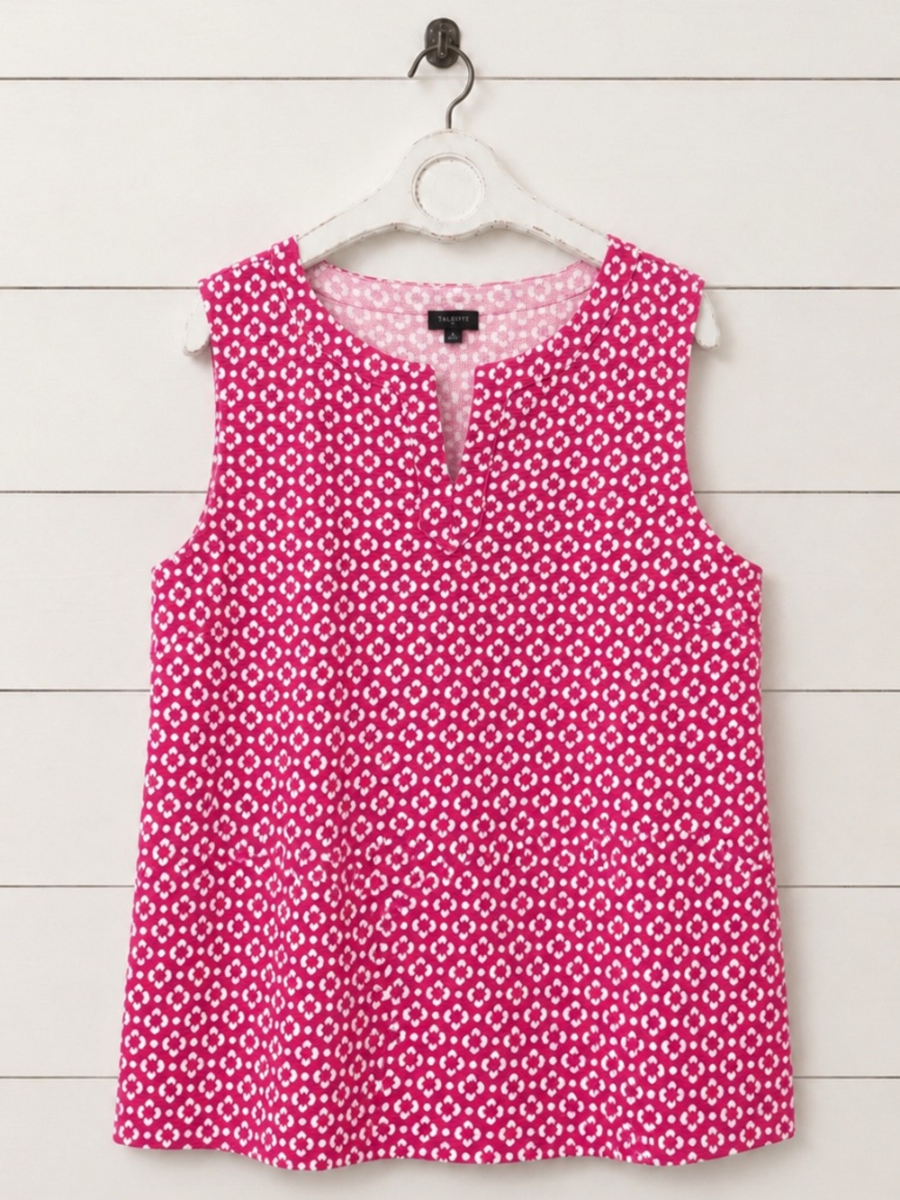 Talbots Pink Geometric Sleeveless Notch-Neck Tank